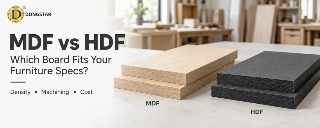 Natural MDF and black HDF board samples for furniture material selection